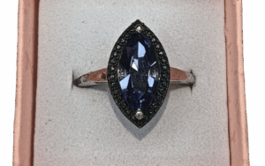 Dark long Oval Purple Ring on a Silver Band