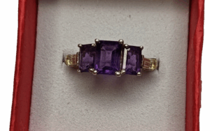 Sterling Silver 3 Stone Amethyst Ring