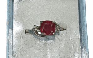 Square Red Stone Ring on a Silver Band