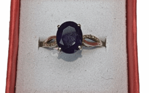 Dark oval Purple Ring on Silver Band