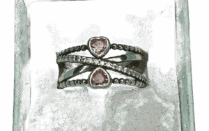 Small Pink Double Hearts Ring on a Silver colour Band