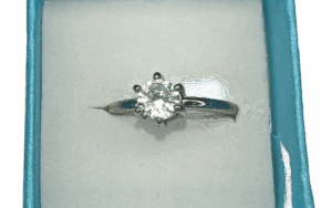 Single Stone Diamond Effect Ring on a Silver Band